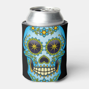 Sugar Skull Blue Floral Can Cooler