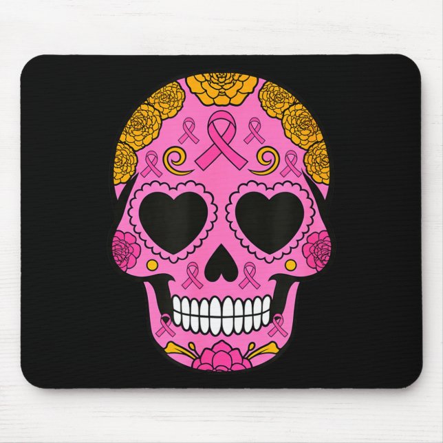 Sugar Skull Breast Cancer Awareness Nk Ribbon Cala Mouse Pad (Front)
