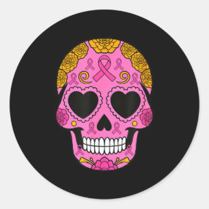 Sugar Skull Breast Cancer Awareness Pink Ribbon Ca Classic Round Sticker