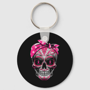 Sugar Skull Breast Cancer Awareness Pink Ribbon Ca Key Ring