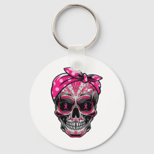 Sugar Skull Breast Cancer Awareness Pink Ribbon Ca Key Ring
