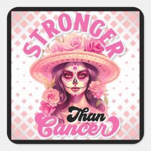 Sugar Skull Breast Cancer Awareness Square Sticker