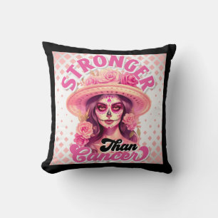 Sugar Skull Breast Cancer Awareness Throw Pillow
