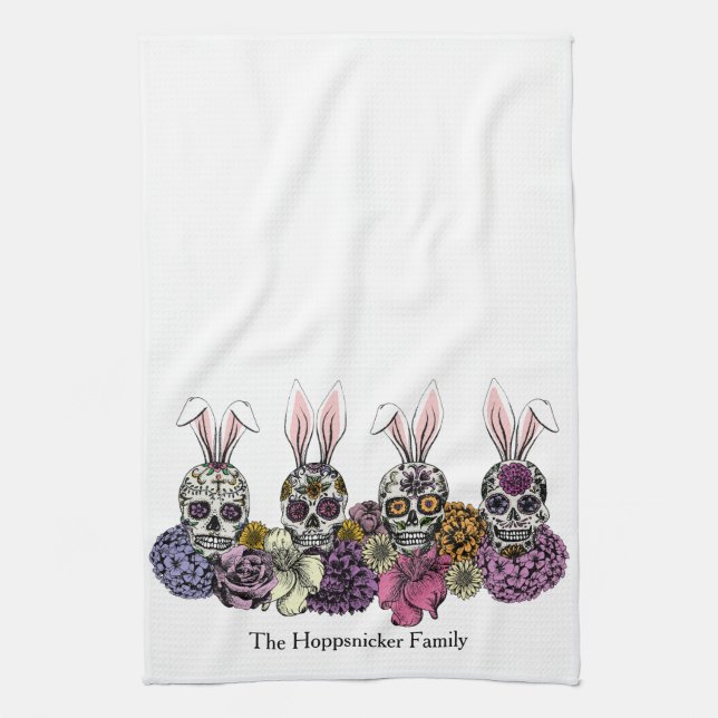Sugar Skull Bunnies Gothic Easter Tea Towel (Vertical)