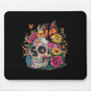 Sugar Skull Butterfly Day Of Dead Halloween Dia De Mouse Pad