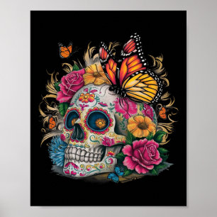 Sugar Skull Butterfly Day Of Dead Halloween Dia De Poster