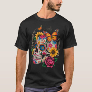 Sugar Skull Butterfly Day Of Dead Halloween Dia De T-Shirt