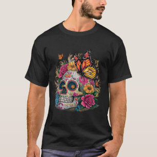 Sugar Skull Butterfly Day Of Dead Halloween Dia De T-Shirt