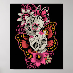 Sugar Skull Butterfly Flowers Day Of The Poster