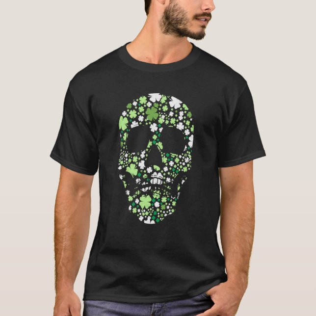 Sugar Skull C Skeleton Shamrock Irish St Saint Pat T-Shirt (Front)