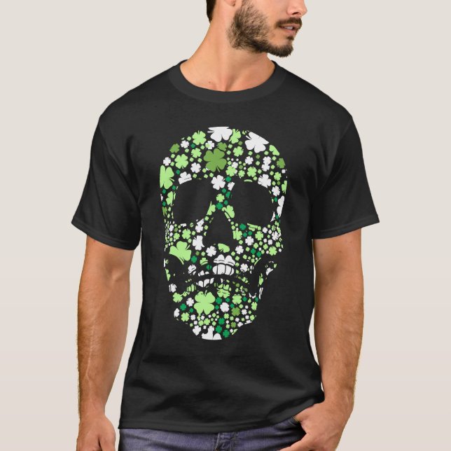 Sugar Skull C Skeleton Shamrock Irish St Saint Pat T-Shirt (Front)