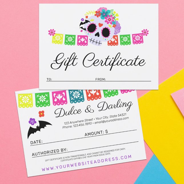 Sugar Skull Calavera Bats Gift Certificate Card (Creator Uploaded)