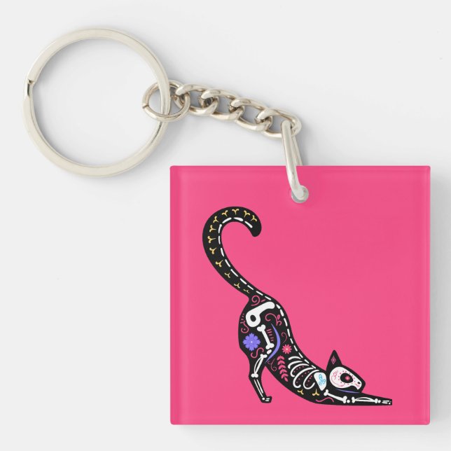 Sugar Skull Calavera Cat I Key Ring (Front)