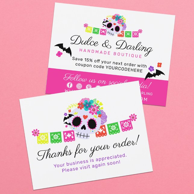 Sugar Skull Calavera Papel Picado Thank You Custom Postcard (Creator Uploaded)