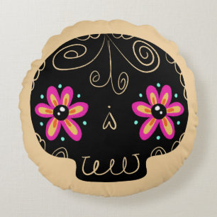Sugar Skull Calaverita Day of the Dead Round Cushion