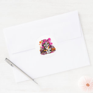 Sugar Skull Calico Cat Halloween Classic Round Sticker