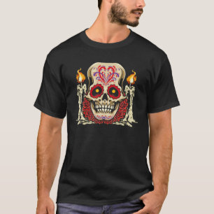Sugar Skull Candles Roses Calavera Dia De Los Muer T-Shirt