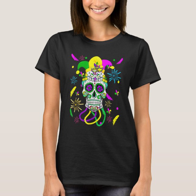 Sugar Skull Carnival Mask Jester Hat Mardi Gras  6 T-Shirt (Front)