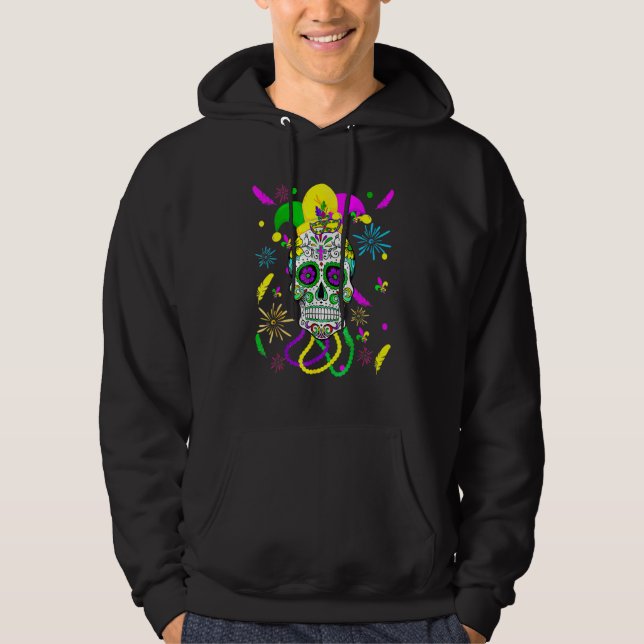 Sugar Skull Carnival Mask Jester Hat Mardi Gras Hoodie (Front)