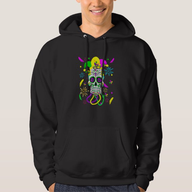 Sugar Skull Carnival Mask Jester Hat Mardi Gras S Hoodie (Front)