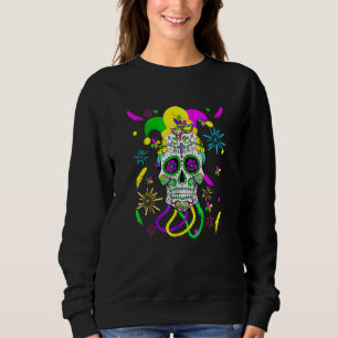 Sugar Skull Carnival Mask Jester Hat Mardi Gras S Sweatshirt