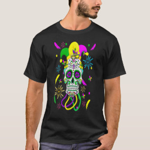 Sugar Skull Carnival Mask Jester Hat Mardi Gras T-Shirt