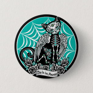 Sugar Skull Cat 6 Cm Round Badge