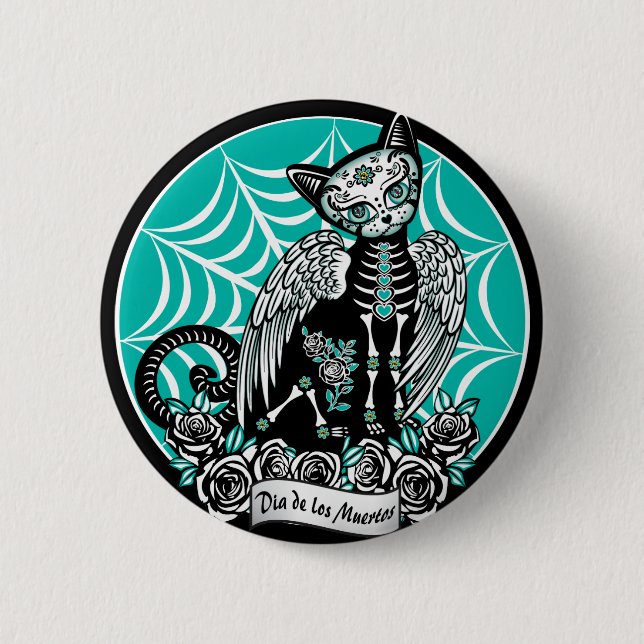 Sugar Skull Cat 6 Cm Round Badge (Front)