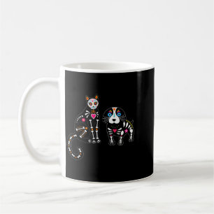 Sugar Skull Cat And Dog Funny Halloween Coffee Mug