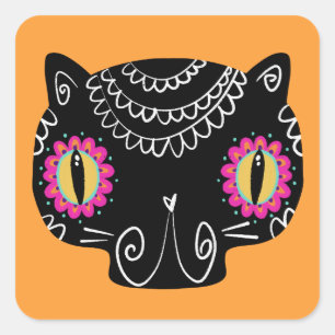 Sugar Skull Cat Catrina Day of the Dead Square Sticker