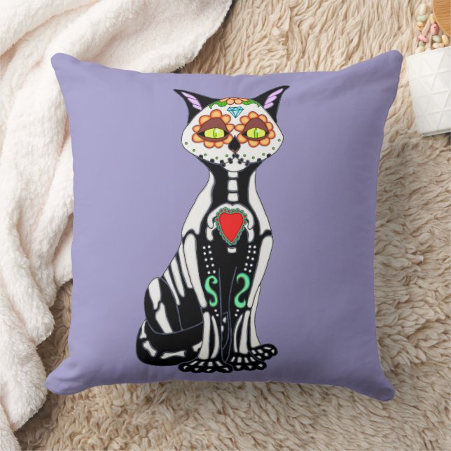 Sugar Skull Cat Cushion (Blanket)
