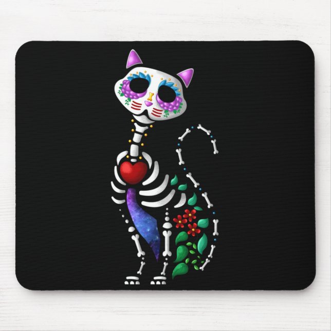Sugar Skull Cat _ Cute Dia De Los Muertos Funny Mouse Pad (Front)