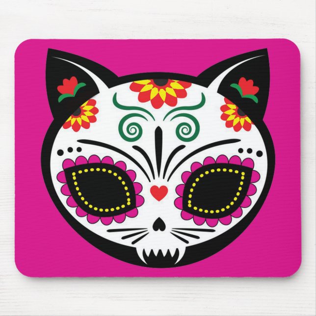 Sugar Skull Cat, Dia de los Muertos #14 Mouse Pad (Front)