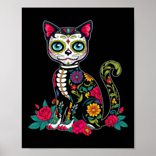 Sugar Skull Cat Dia De Muertos Day Of Dead Hallowe Poster