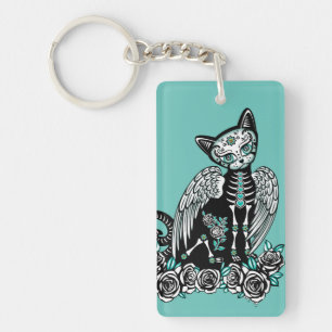 Sugar Skull Cat Key Ring