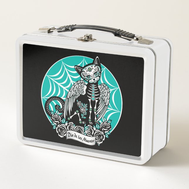 Sugar Skull Cat Metal Lunch Box (Front)