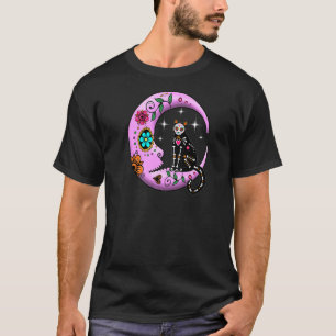 Sugar Skull Cat & Moon Dia De Los Muertos Day Of D T-Shirt