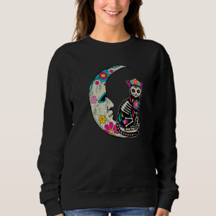 Sugar Skull Cat Moon Dia De Los Muertos Mexican Da Sweatshirt