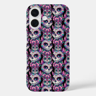 Sugar Skull Cat Pattern iPhone 16 Case
