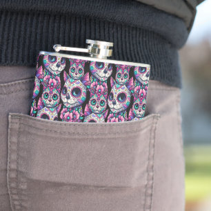 Sugar Skull Cat Pattern Hip Flask