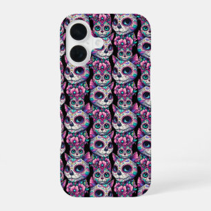Sugar Skull Cat Pattern iPhone 16 Case