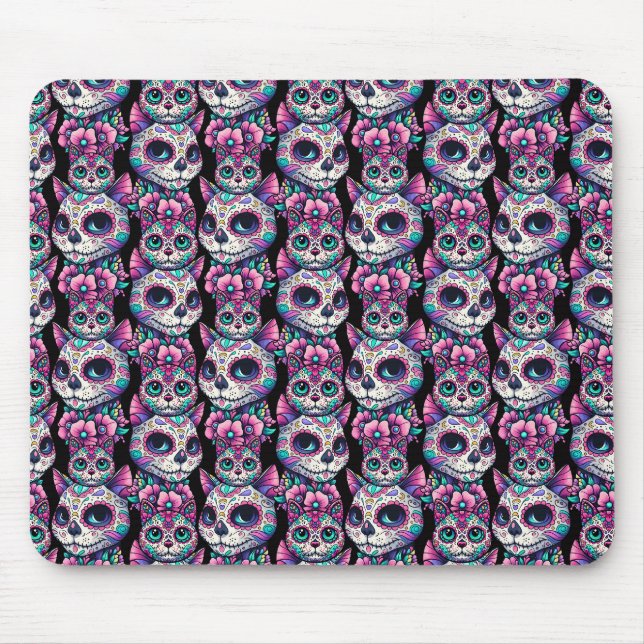 Sugar Skull Cat Pattern Mouse Pad (Front)