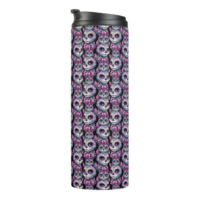 Sugar Skull Cat Pattern Thermal Tumbler (Rotated Right)