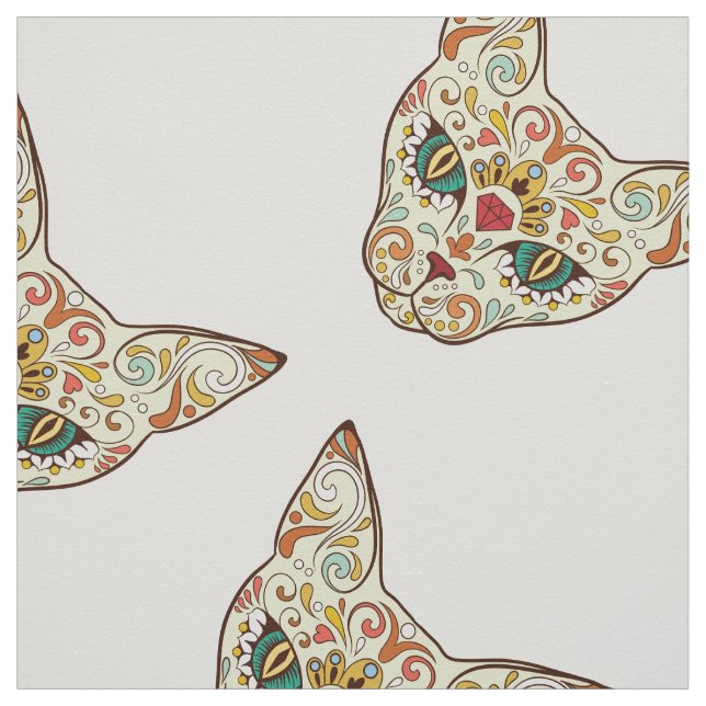 Sugar Skull Cat - Tattoo Design Fabric (Swatch)