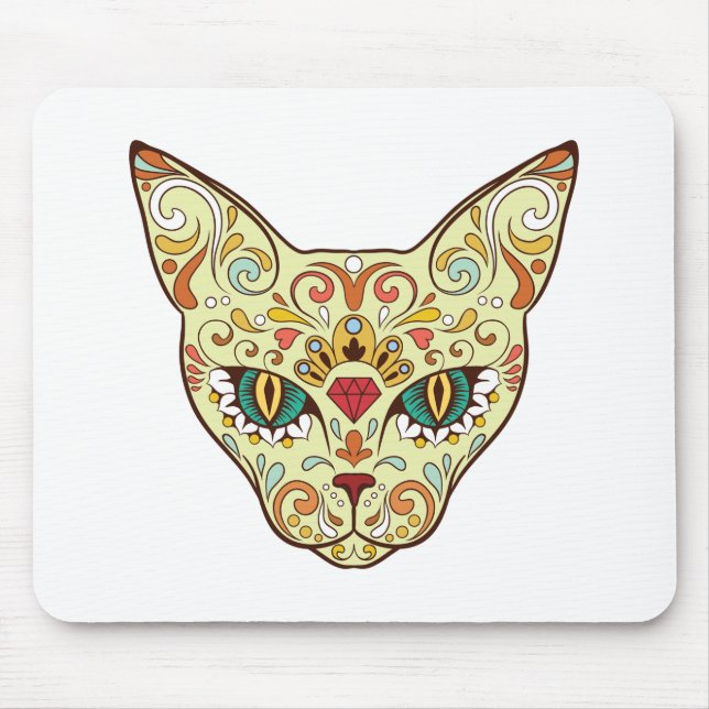 Sugar Skull Cat - Tattoo Design Mouse Pad (Front)