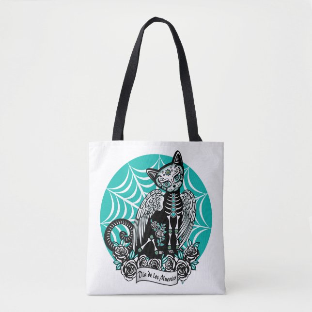 Sugar Skull Cat Tote Bag (Front)