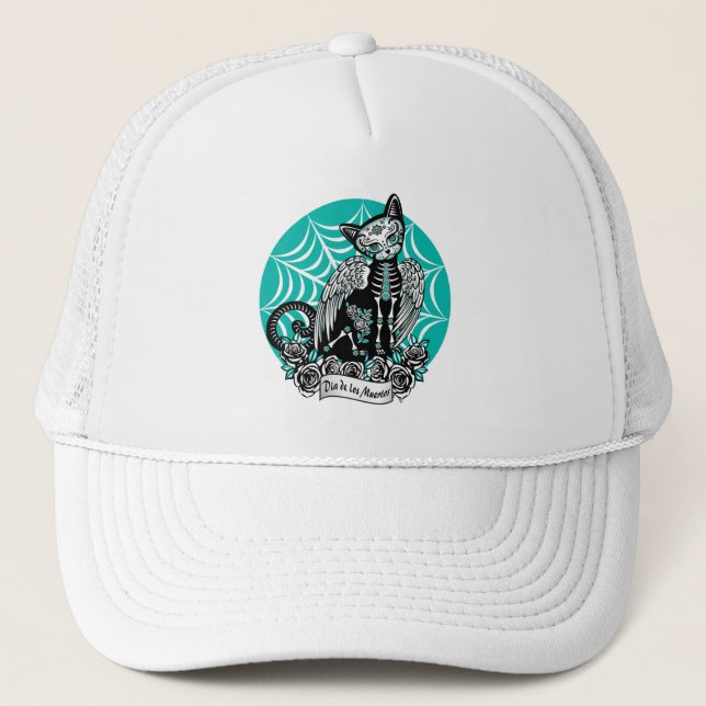 Sugar Skull Cat Trucker Hat (Front)