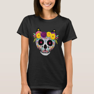 Sugar Skull Cat with Flowers T-Shirt