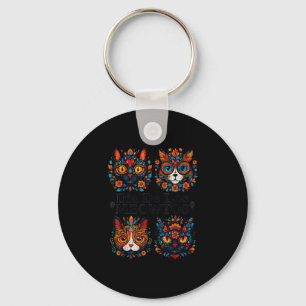 Sugar Skull Cats Dia De Los Meowtos Muertos Day Of Key Ring