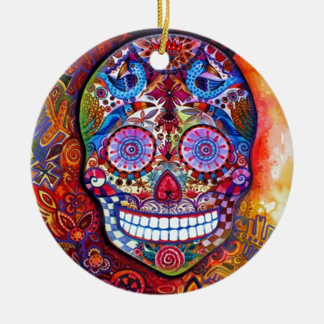 Sugar Skull Ceramic Tree Decoration (Front)